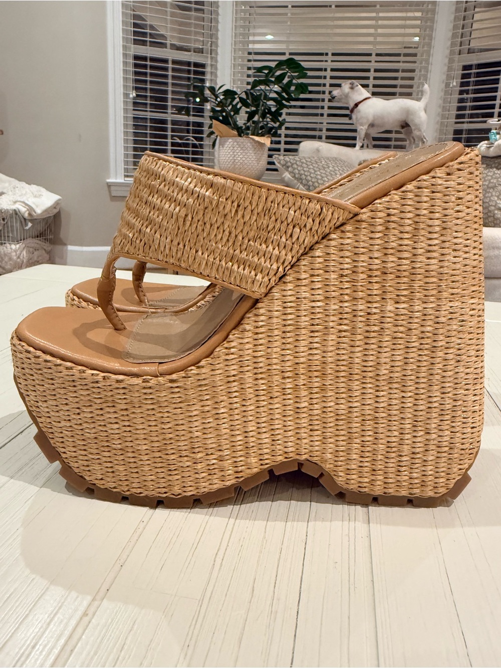 Woven Tan Platform Wedge Sandals - Women